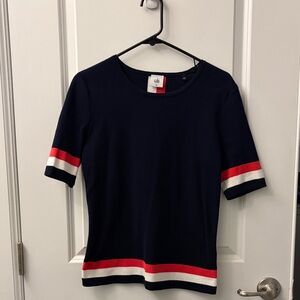 CAbi Navy Top with Red and White Stripes
